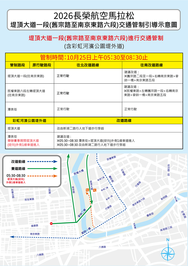 堤頂大道一段交通管制圖